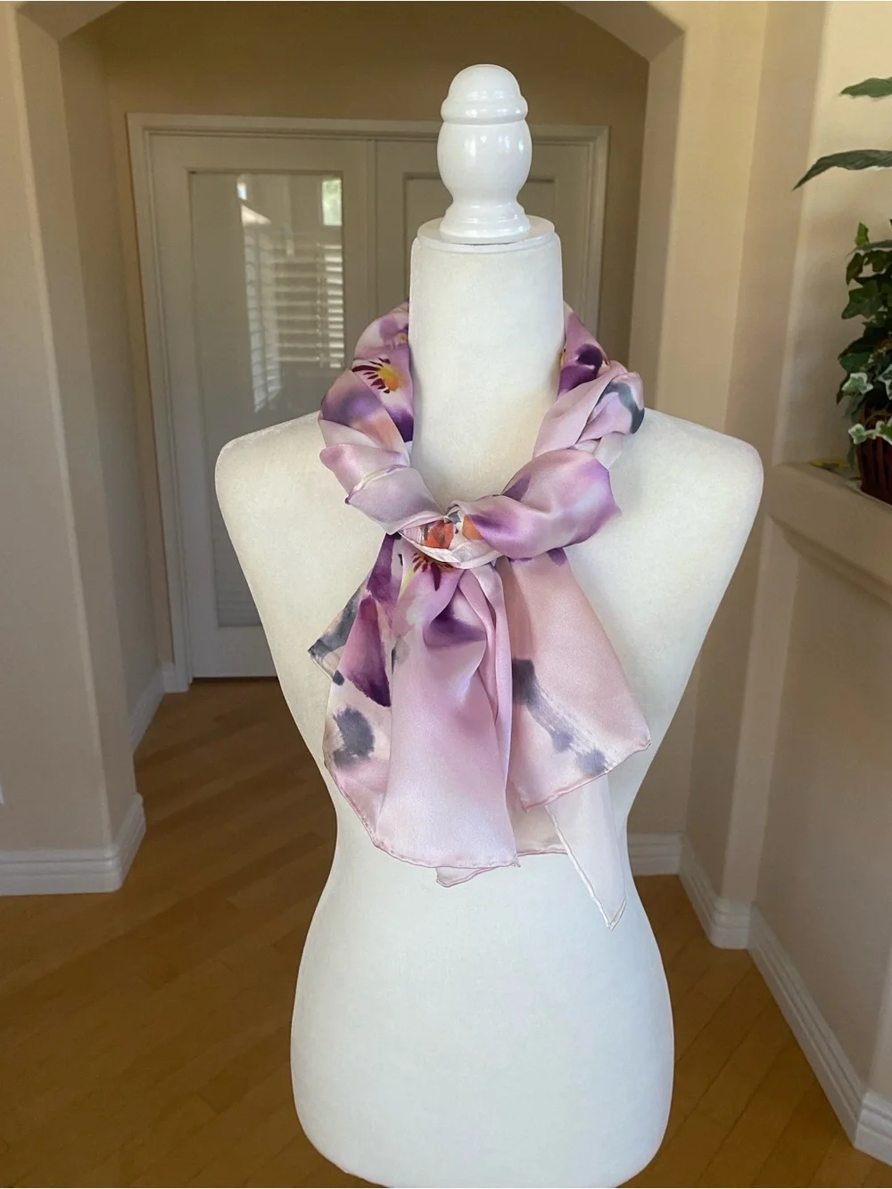 Handmade 100% Silk Lavender Floral Wrap Scarf Top